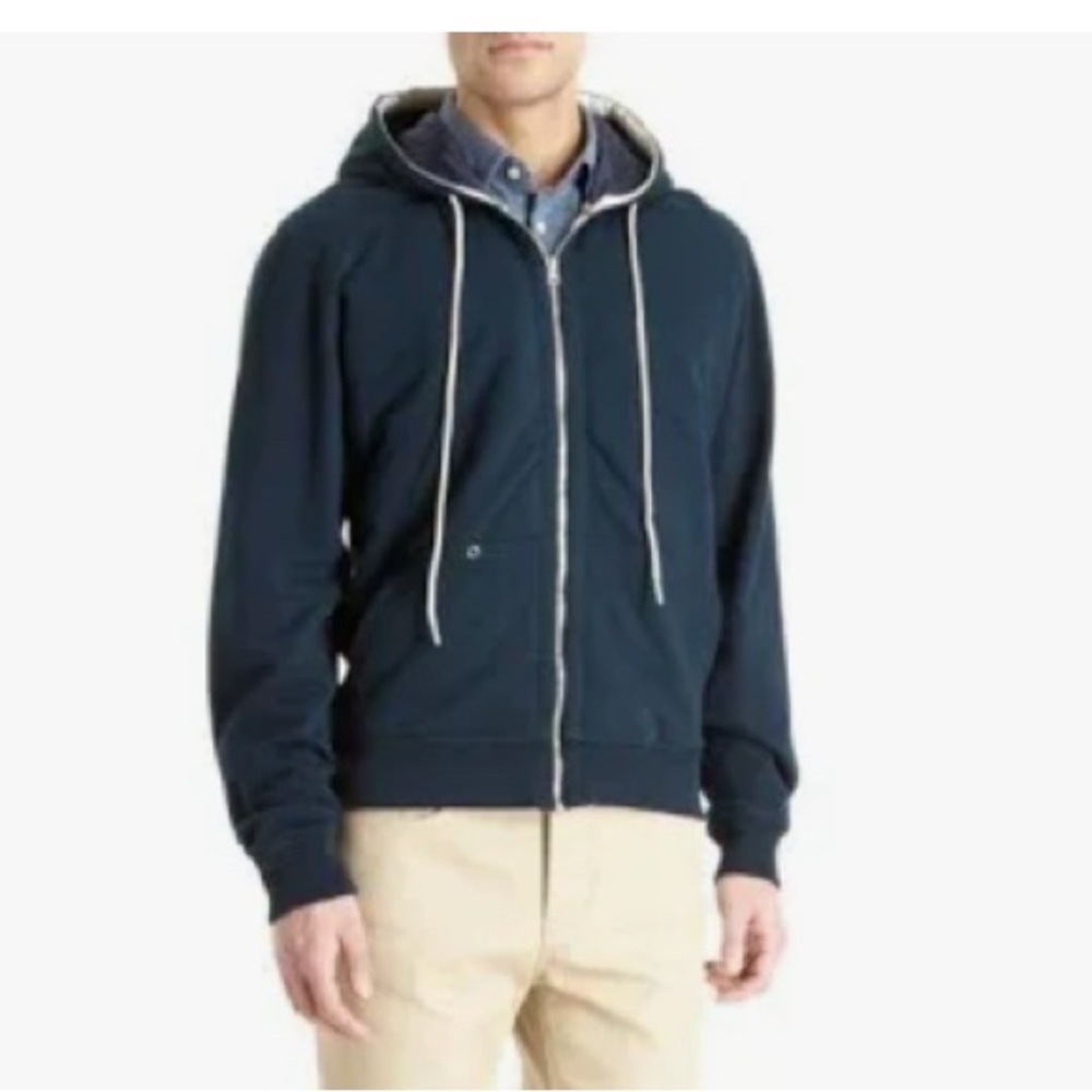 Shipley & Halmos zip front quilted lining hoodie jacket navy size medium